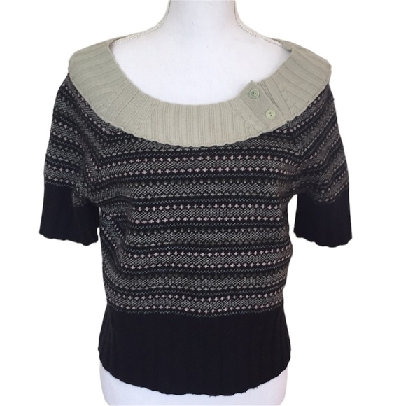 Anthropologie Cartonnier Green Fair Isle Short Sleeve Sweater - Picture 1 of 5